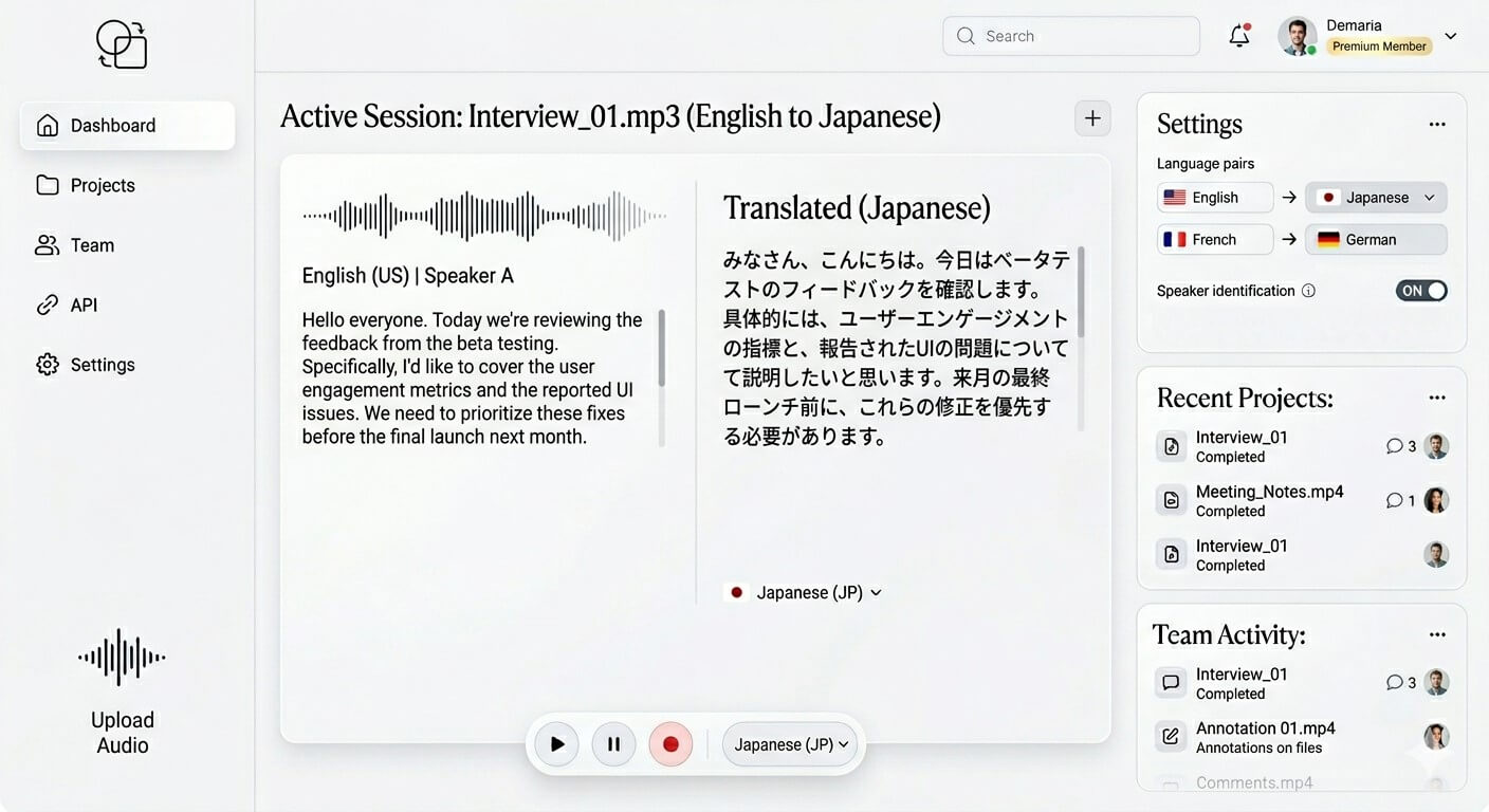 Démo TurboVoice de traduction IA audio en texte